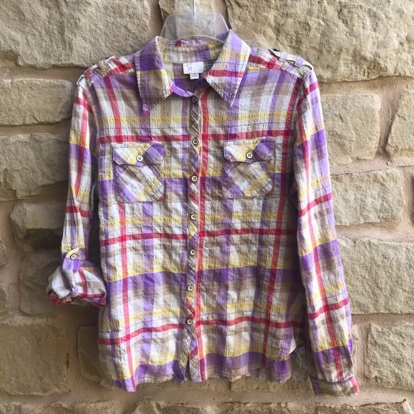 Anthropologie Tops - Anthropologie Postage Stamp Plaid Button Shirt S